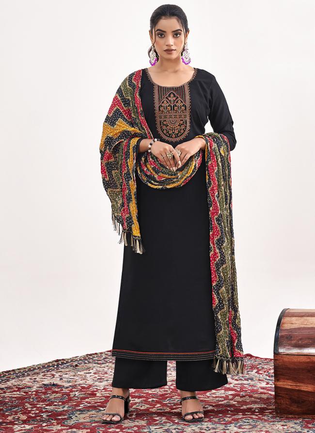 Rayon Black Casual Wear Embroidery Work Palazzo Suit